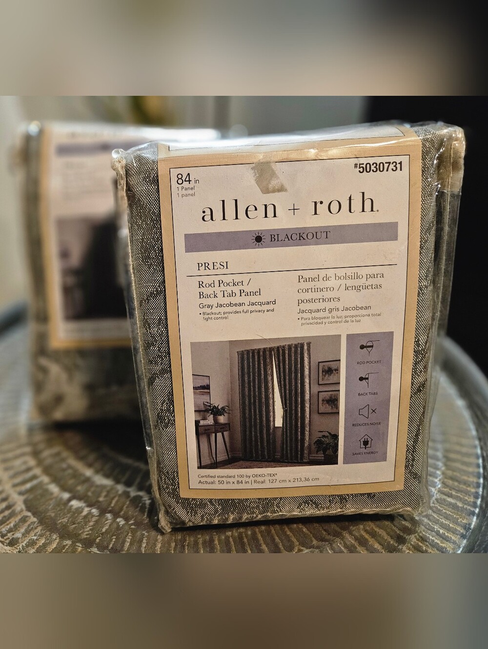 allen + roth 84-in Grey Floral Blackout Thermal lined Back tab Curtains - Single